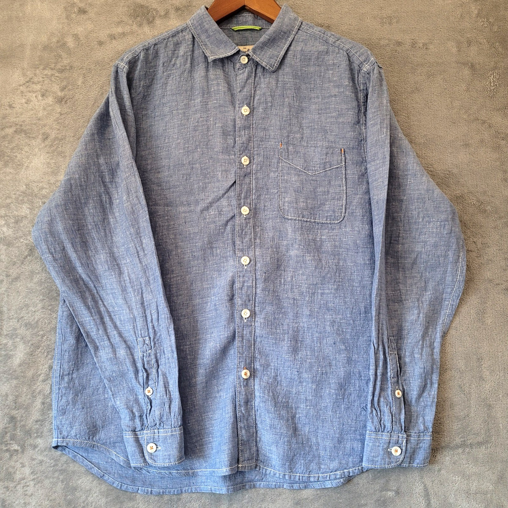Tommy Bahama Men’s L 100% Linen Blue Chambray Long Sleeve Button Up Coastal